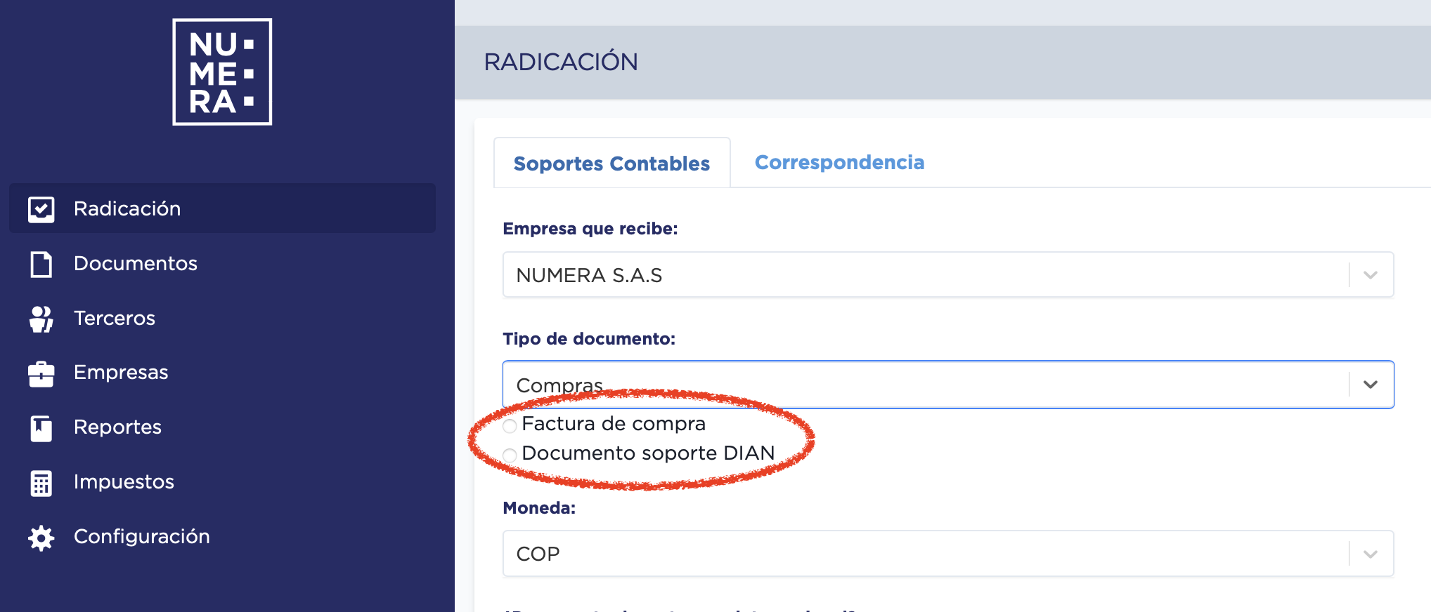 Seleccionar en radicación el tipo de documento compra.png